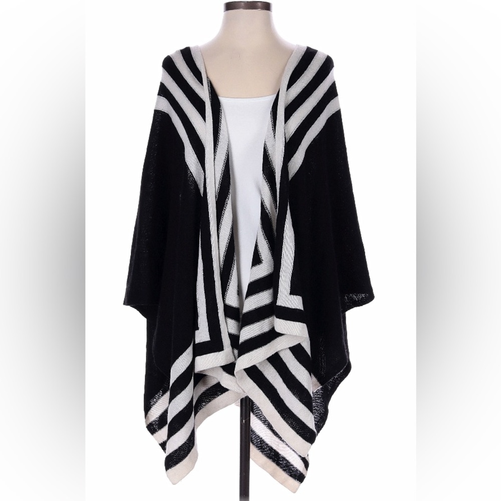1X 100% Cashmere black ivory serape sweater charter club